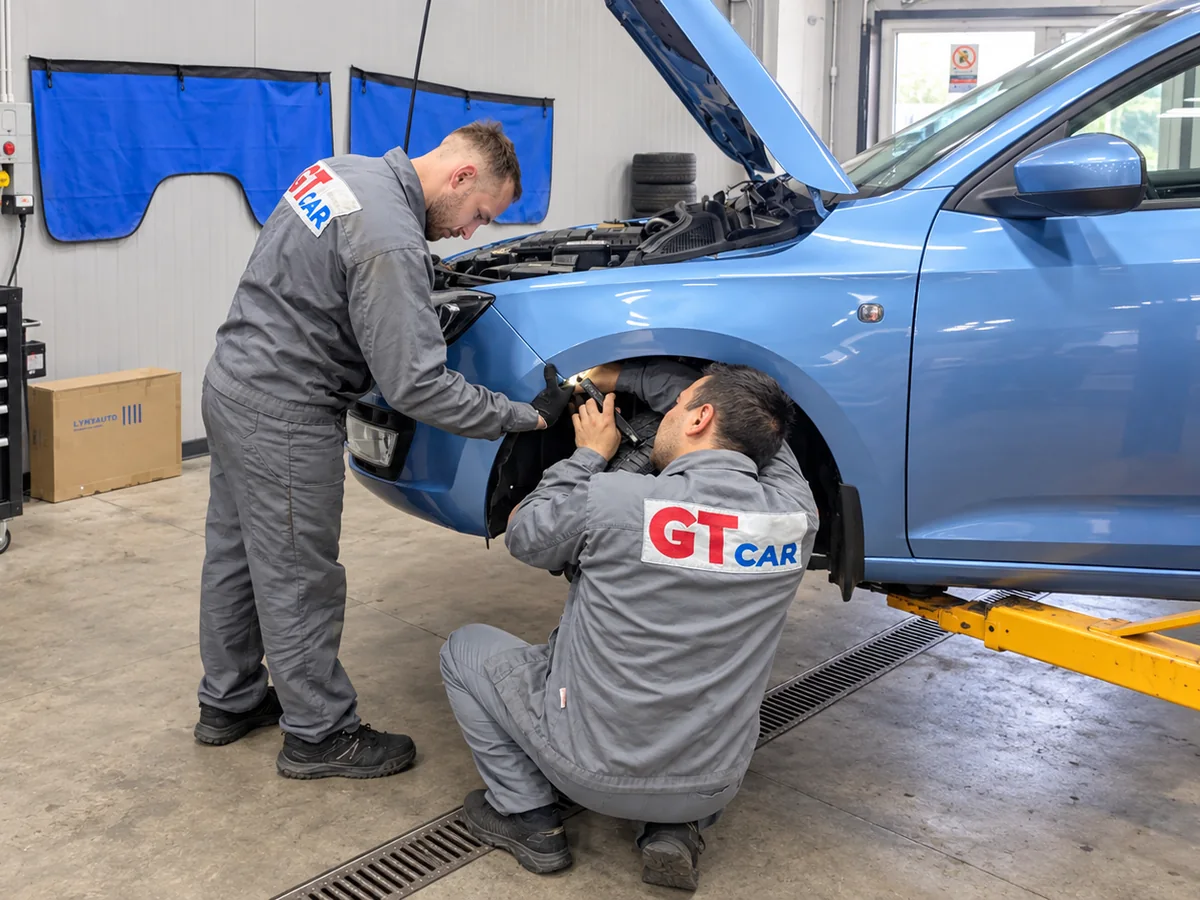 Мастера GT CAR выполняют работу в передней колесной арке автомобиля